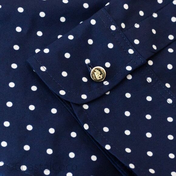 Lauren Ralph Lauren Silky Button Up Navy Polka Dots XXL Luxury Officewear Preppy - Picture 7 of 14